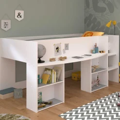 Habhochbett Rue 90x200 mit Schreibtisch - weiß/grau oder weiß/rosa