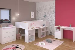 Habhochbett Rue 90x200 mit Schreibtisch - weiß/grau oder weiß/rosa
