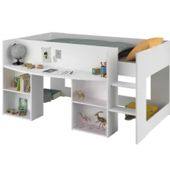 Habhochbett Rue 90x200 mit Schreibtisch - weiß/grau oder weiß/rosa