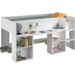 Habhochbett Rue 90x200 mit Schreibtisch - weiß/grau oder weiß/rosa