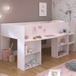 Habhochbett Rue 90x200 mit Schreibtisch - weiß/grau oder weiß/rosa