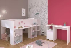 Habhochbett Rue 90x200 mit Schreibtisch - weiß/grau oder weiß/rosa