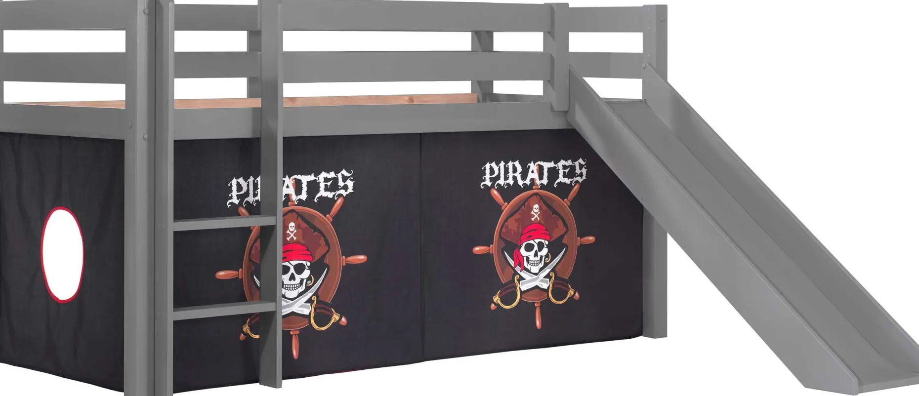 Halbhochbett Astrid grau mit Rutsche - Piraten