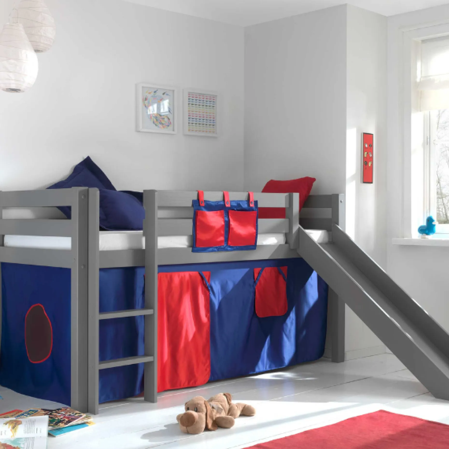 Halbhochbett Astrid grau mit Rutsche- Domino