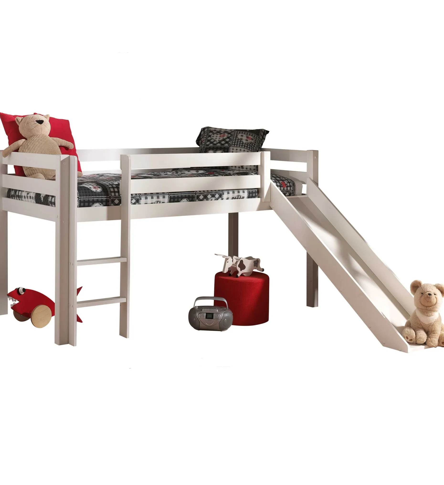 Halbhochbett Astrid weiß mit Rutsche - Zelt Pirates