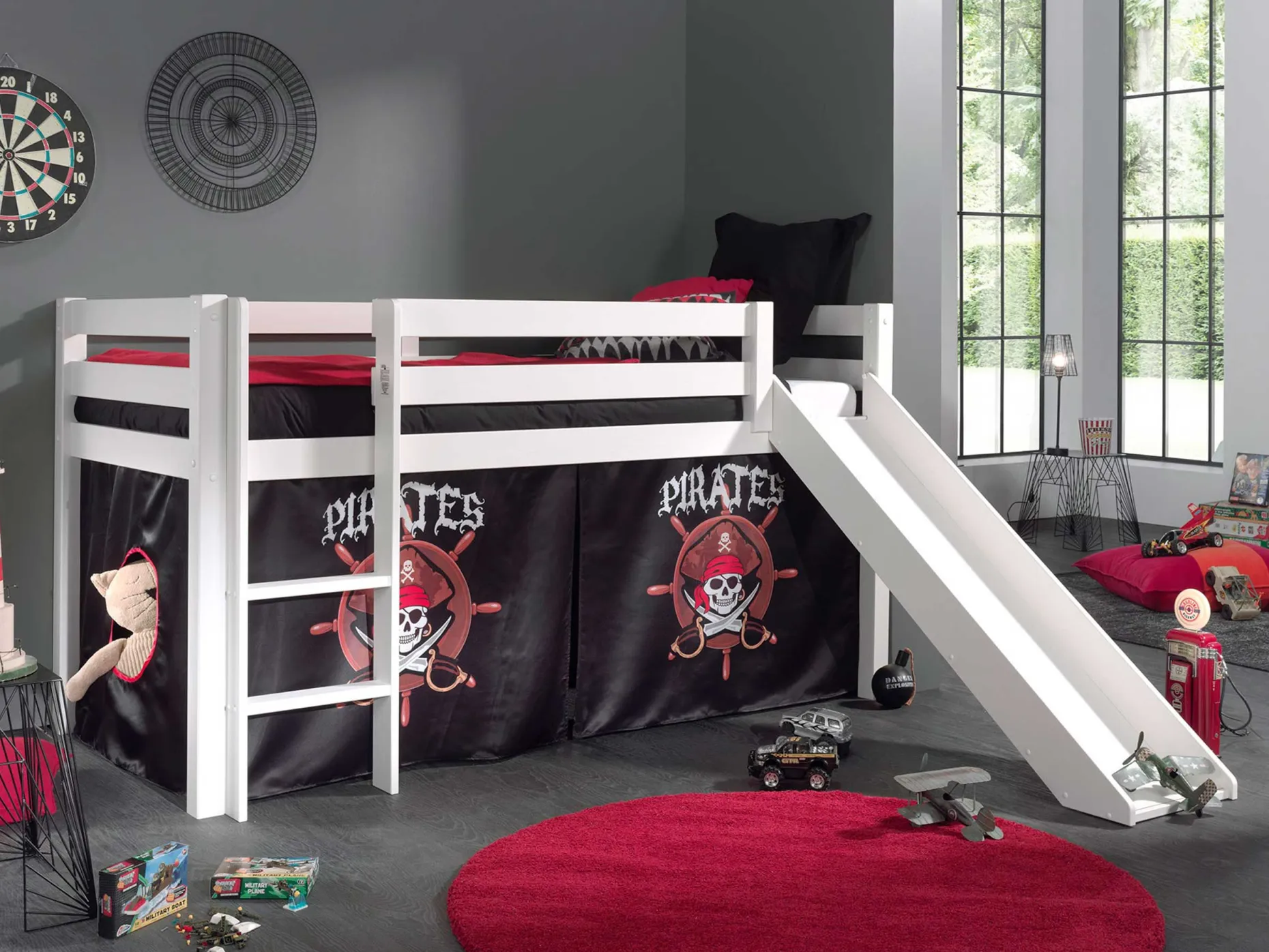 Halbhochbett Astrid weiß mit Rutsche - Zelt Pirates