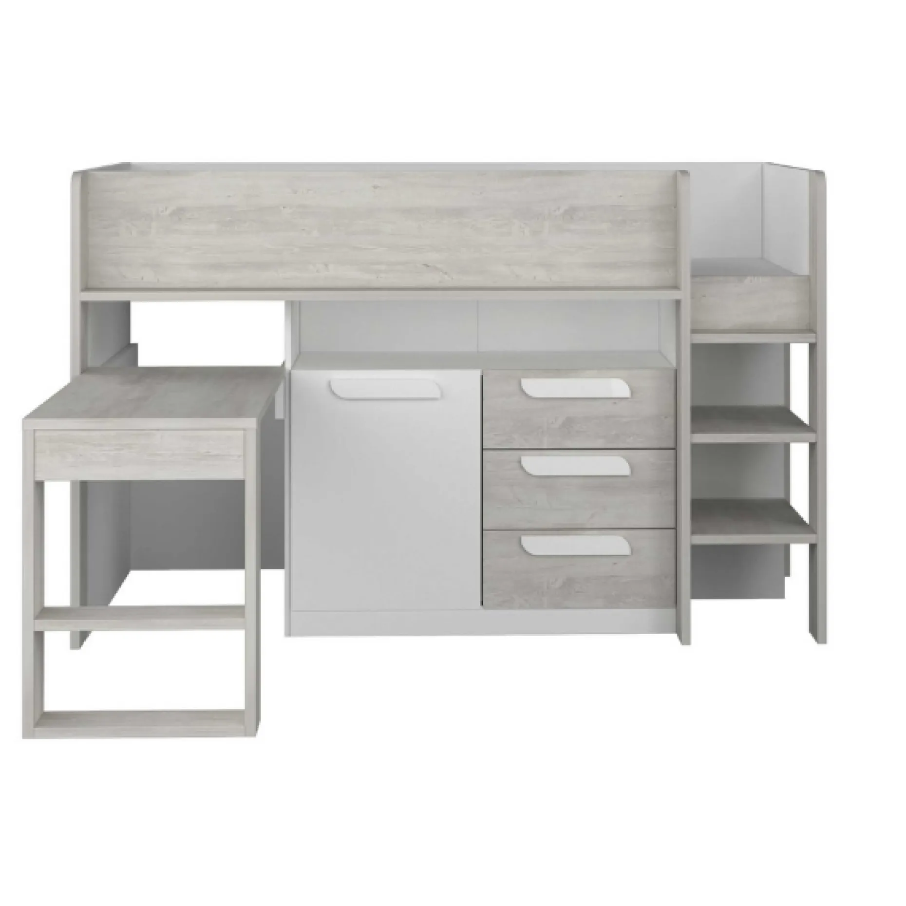 Halbhochbett Beau 90x200 mit Schreibtisch - weiß