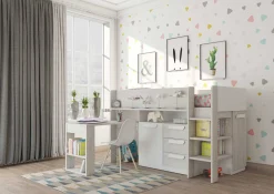 Halbhochbett Beau 90x200 mit Schreibtisch - weiß
