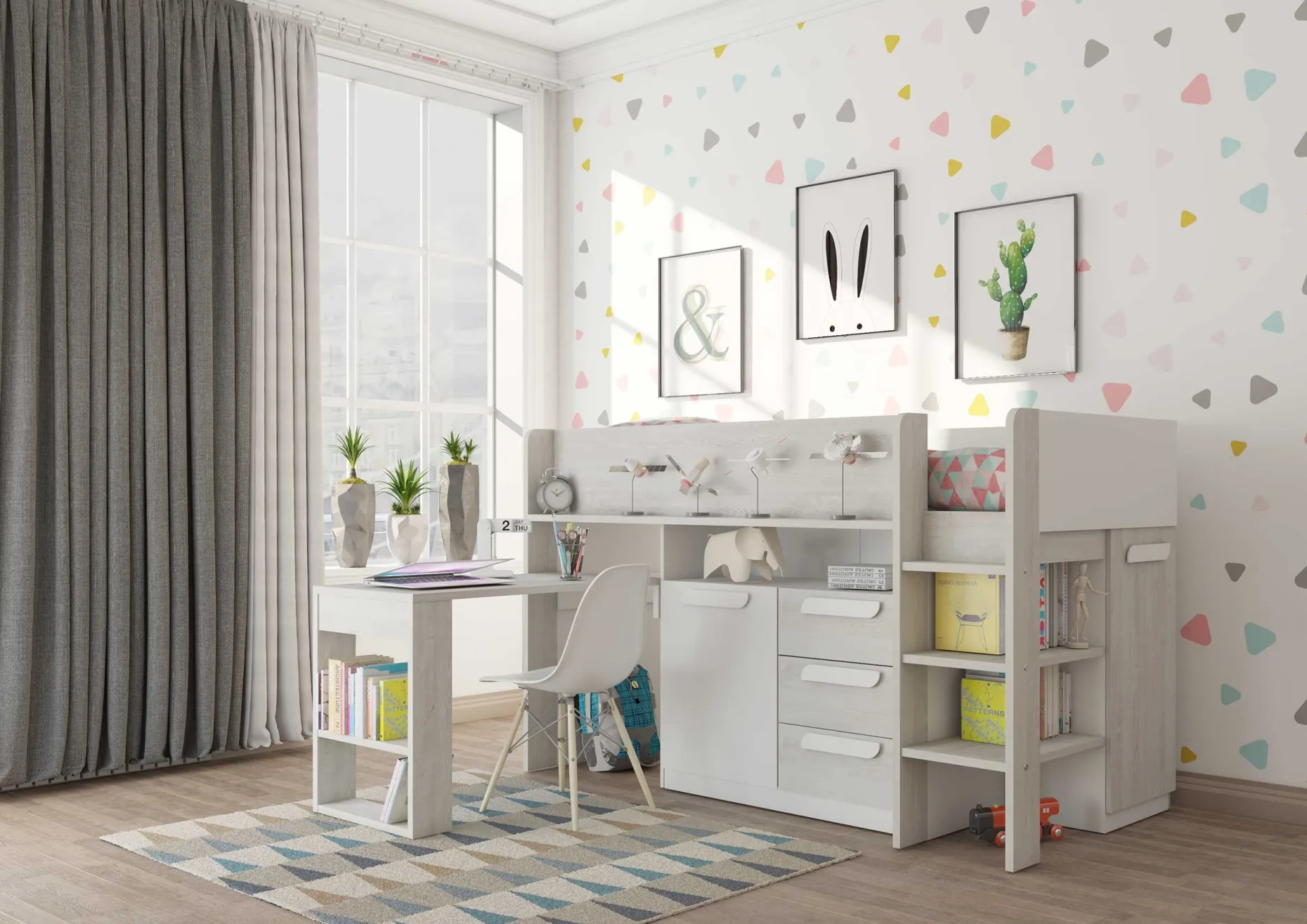Halbhochbett Beau 90x200 mit Schreibtisch - weiß