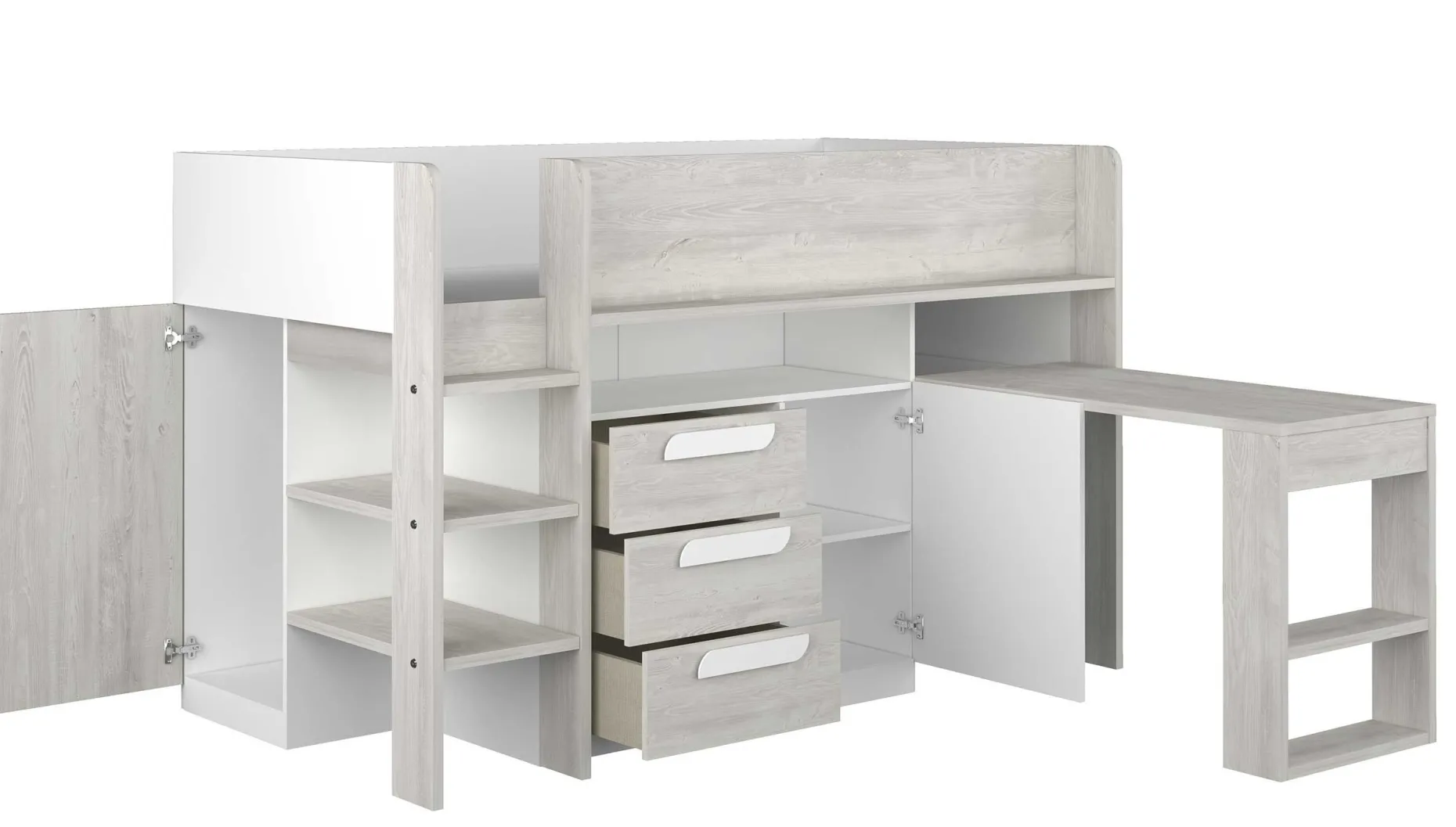 Halbhochbett Beau 90x200 mit Schreibtisch - weiß