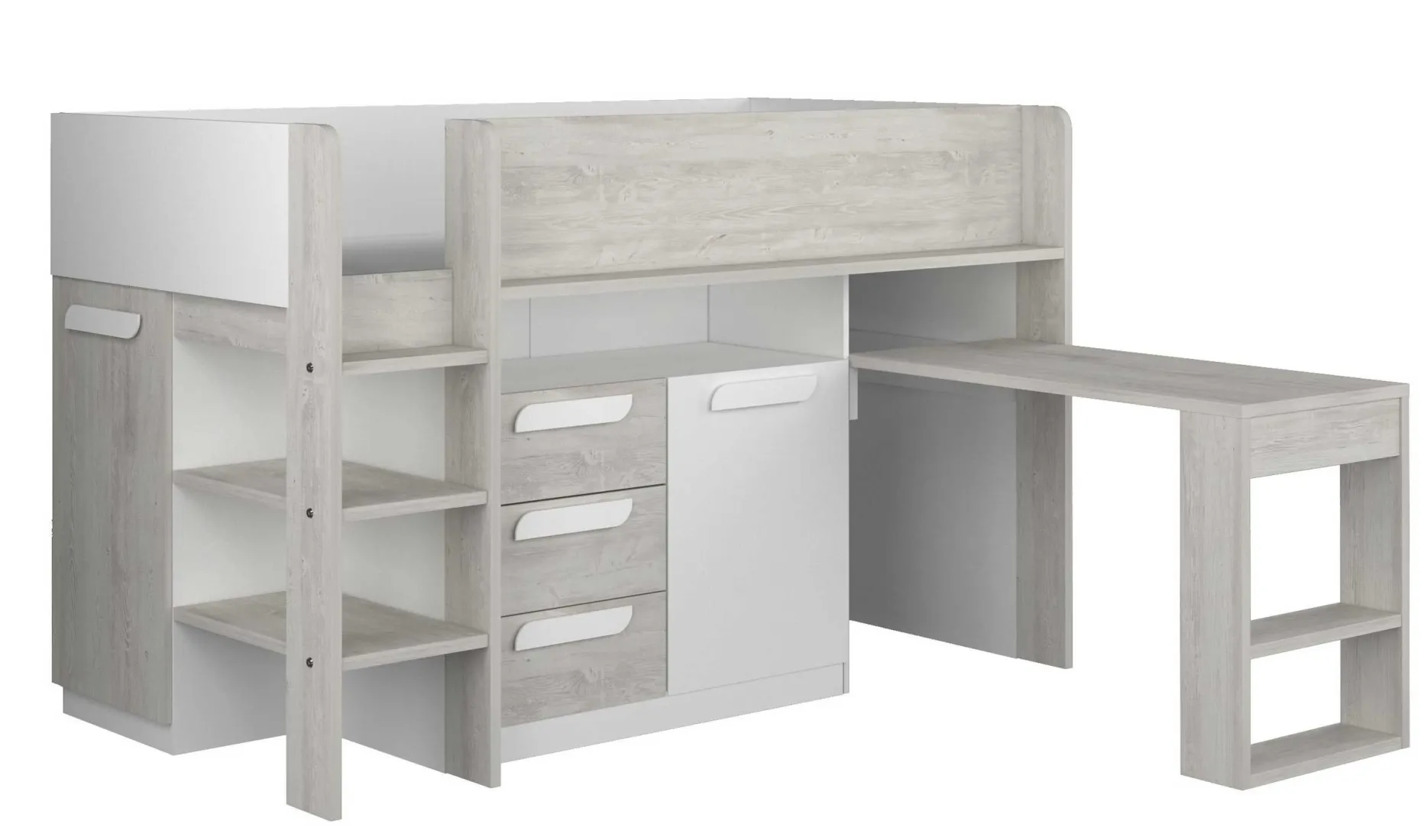 Halbhochbett Beau 90x200 mit Schreibtisch - weiß