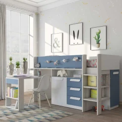 Halbhochbett Beau 90x200 mit Schreibtisch - dunkelblau