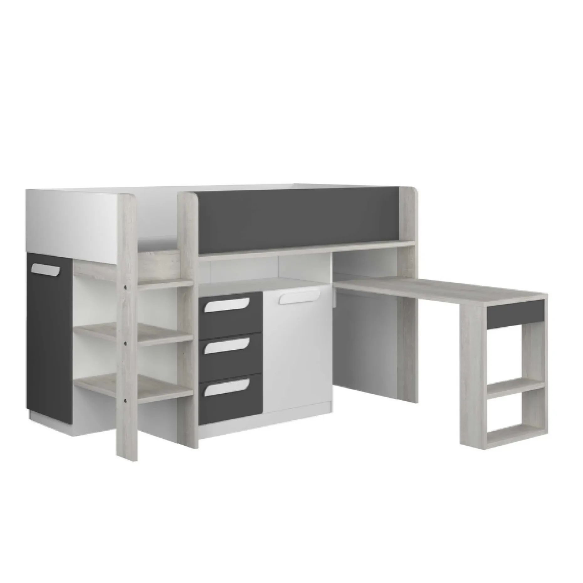 Halbhochbett Beau 90x200 mit Schreibtisch - Farbton grau