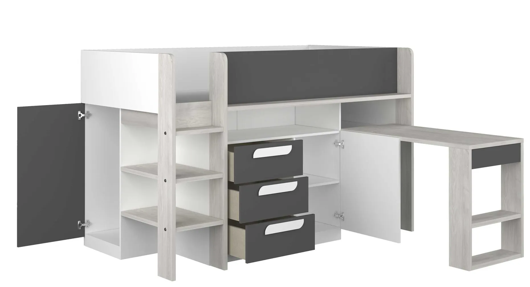 Halbhochbett Beau 90x200 mit Schreibtisch - Farbton grau