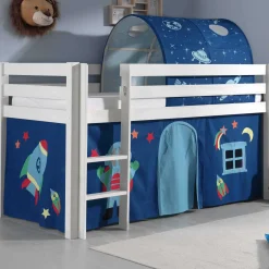 Halbhochbett Bett Charlotte mit Bettzelt und Tunnel Astro - weiß
