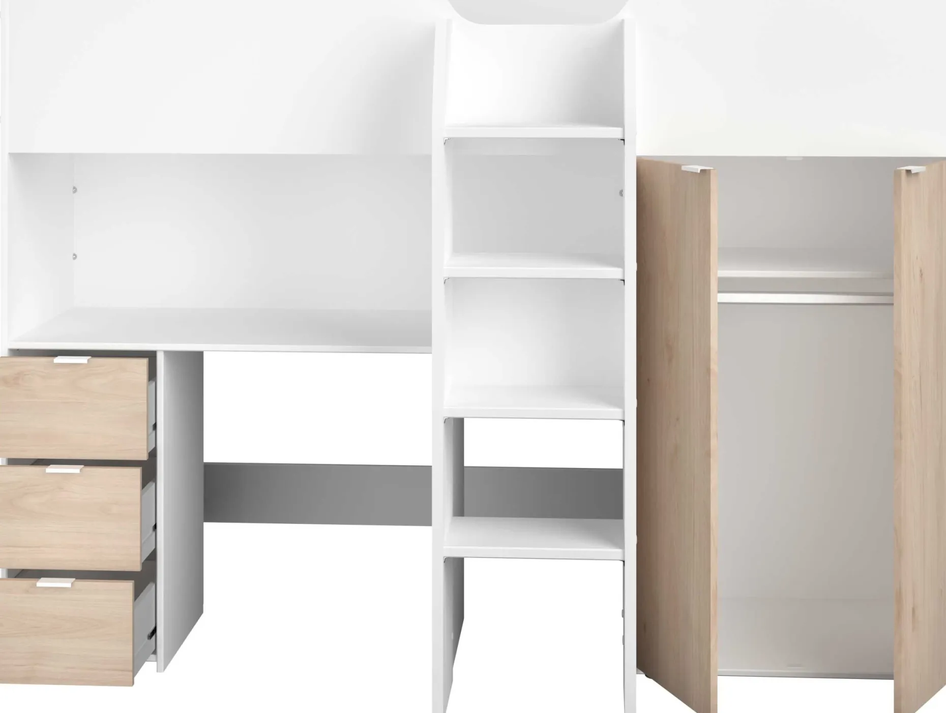 Halbhochbett Bett Neda 90x200cm - weiß/Eiche Dekor