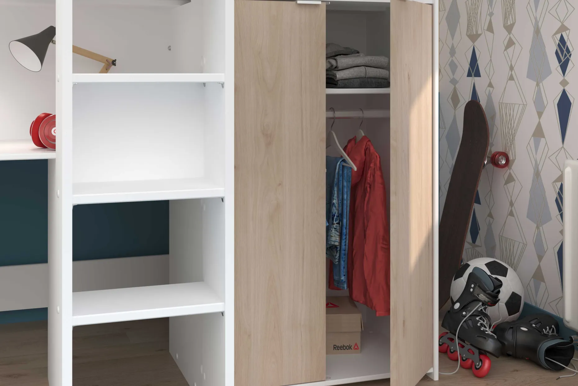 Halbhochbett Bett Neda 90x200cm - weiß/Eiche Dekor