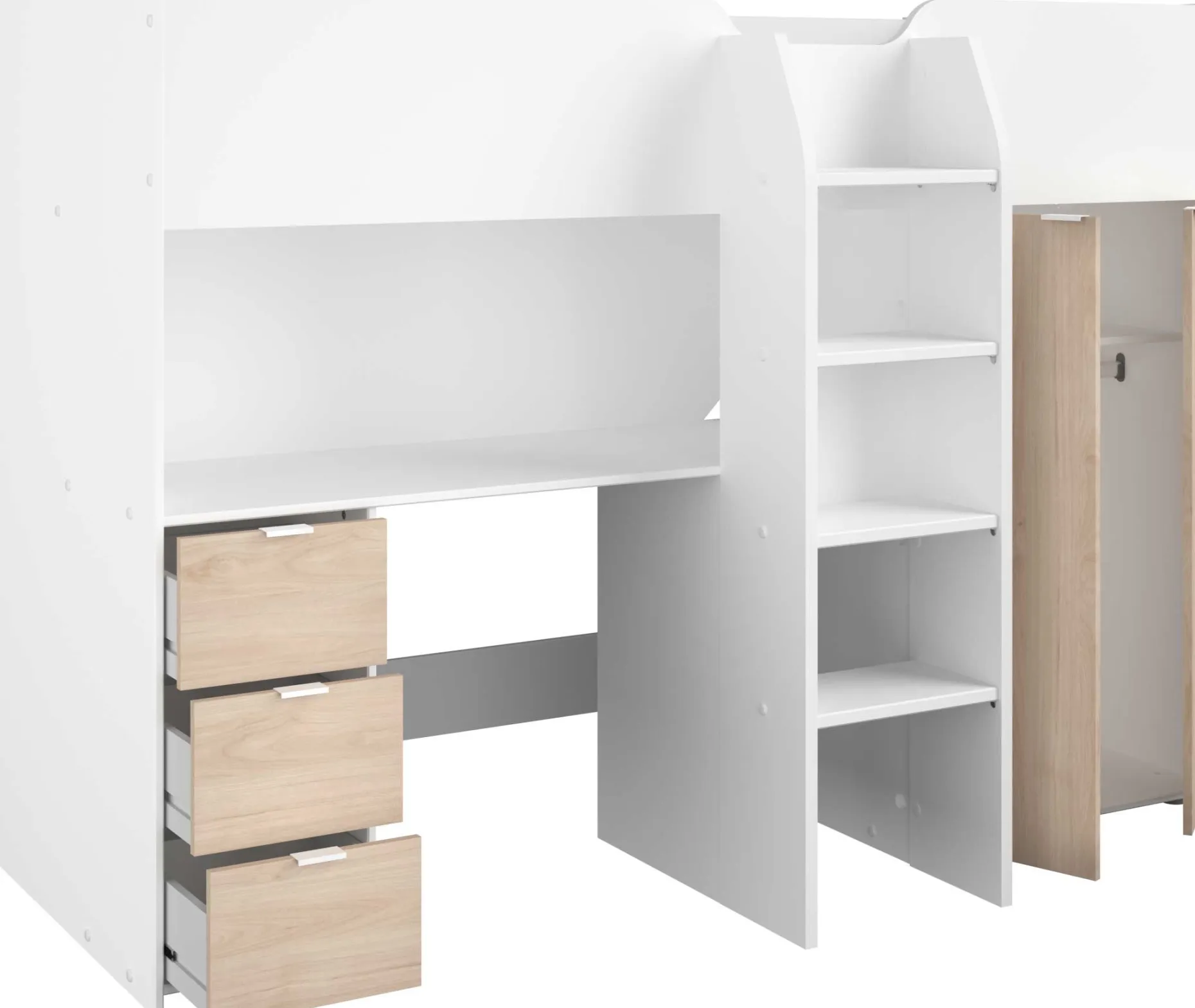 Halbhochbett Bett Neda 90x200cm - weiß/Eiche Dekor