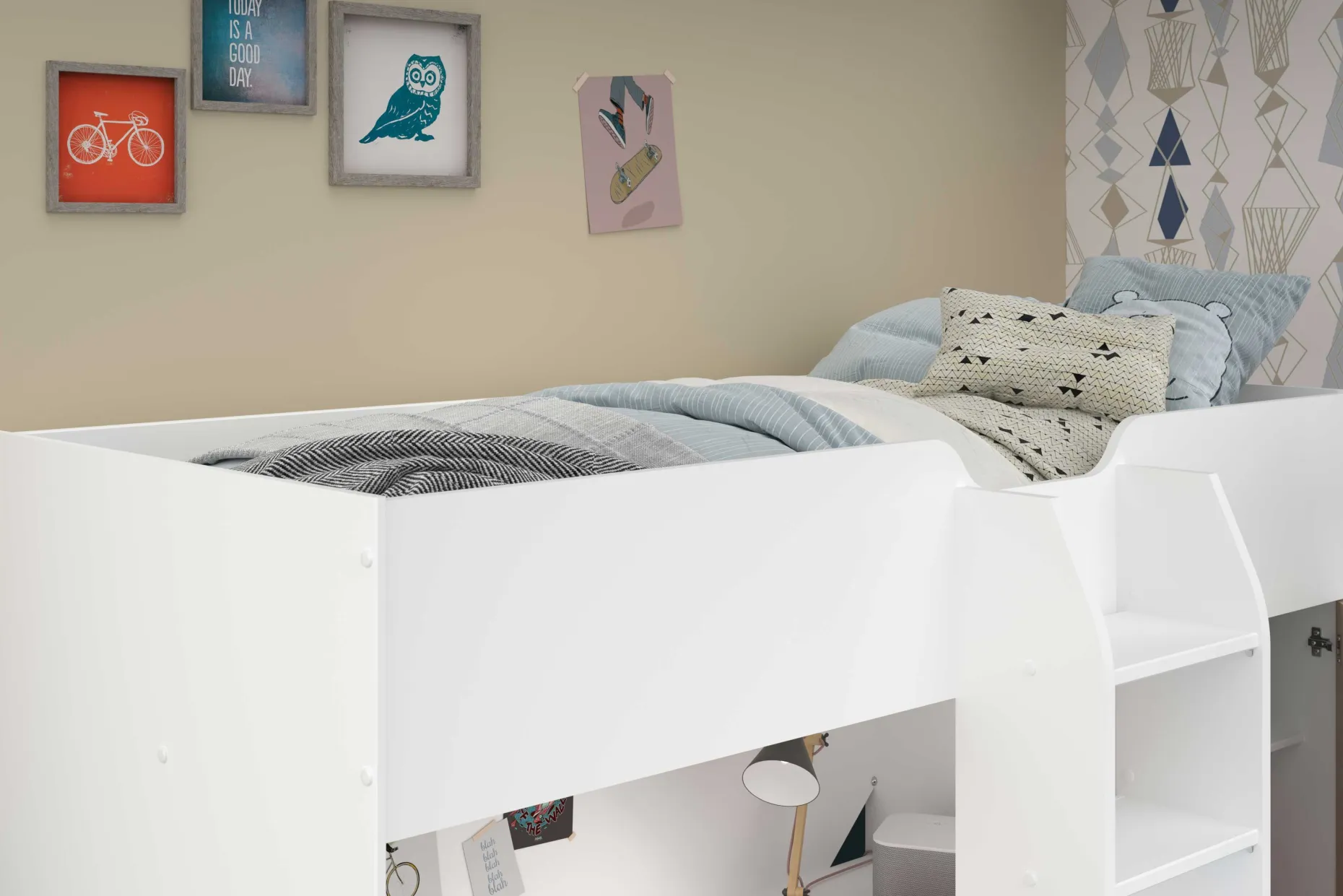 Halbhochbett Bett Neda 90x200cm - weiß/Eiche Dekor