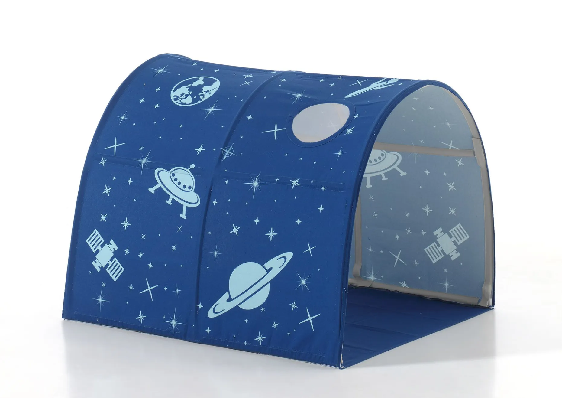 Halbhochbett Charlotte mit Bettzelt, Tunnel und Aufbewahrungstaschen Astro - weiß