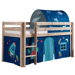 Halbhochbett Charlotte mit Bettzelt und Tunnel Astro - Kieferholz