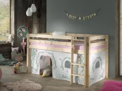 Halbhochbett Charlotte mit Bettzelt Birdy - Kieferholz