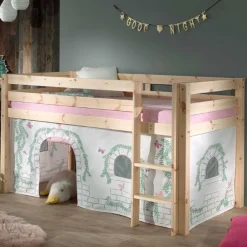 Halbhochbett Charlotte mit Bettzelt Birdy - Kieferholz