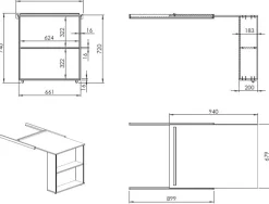 Halbhochbett Charlotte mit Regal, Schreibtisch, Kommode und Kommode - weiß