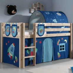 Halbhochbett Charlotte mit Schlafzelt, Tunnel und Aufbewahrungstaschen Astro - Kieferholz