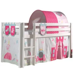 Halbhochbett Charlotte mit Schlafzelt, Tunnel und Aufbewahrungstaschen Princess II - weiß