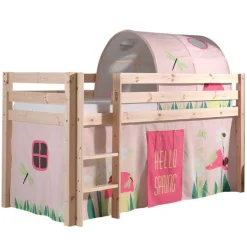 Halbhochbett Charlotte mit Schlafzelt und Betttunnel Spring - Kieferholz