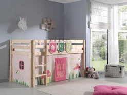 Halbhochbett Charlotte mit Schlafzelt und Aufbewahrungstaschen Frühling - Kieferholz