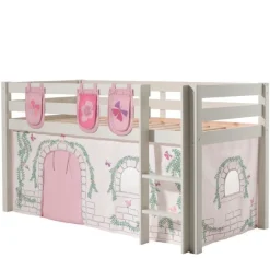 Halbhochbett Charlotte mit Schlafzelt und Aufbewahrungstaschen Birdy - weiß