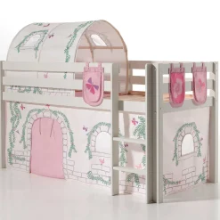 Halbhochbett Charlotte mit Schlafzelt, Tunnel und Aufbewahrungstaschen Birdy - weiß
