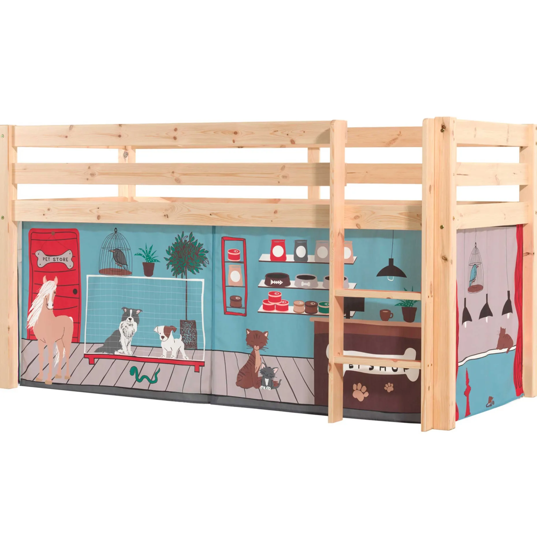 Halbhochbett Charlotte mit Schlafzelt Pet Shop - Kieferholz
