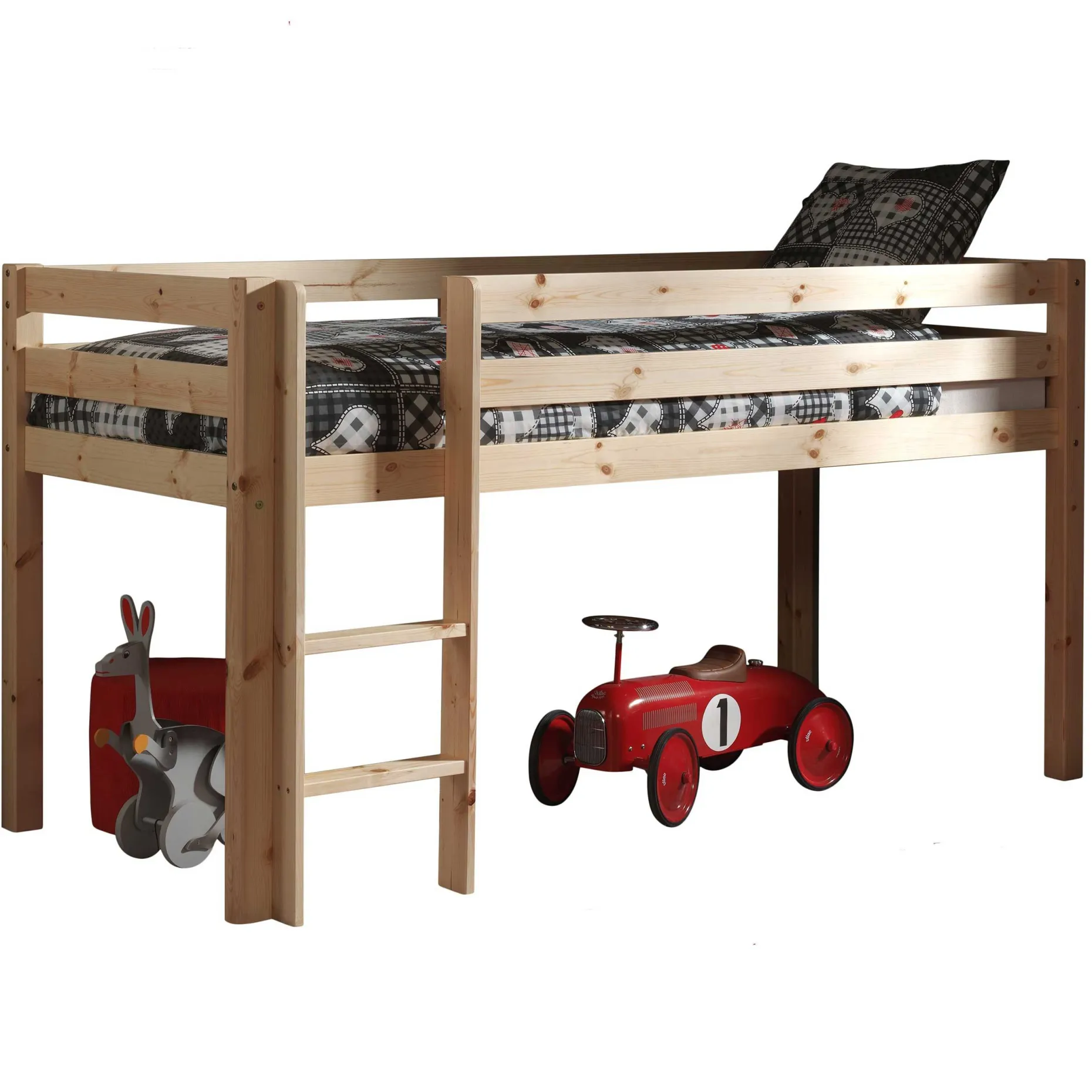 Halbhochbett Charlotte mit Schlafzelt Dino - Kieferholz
