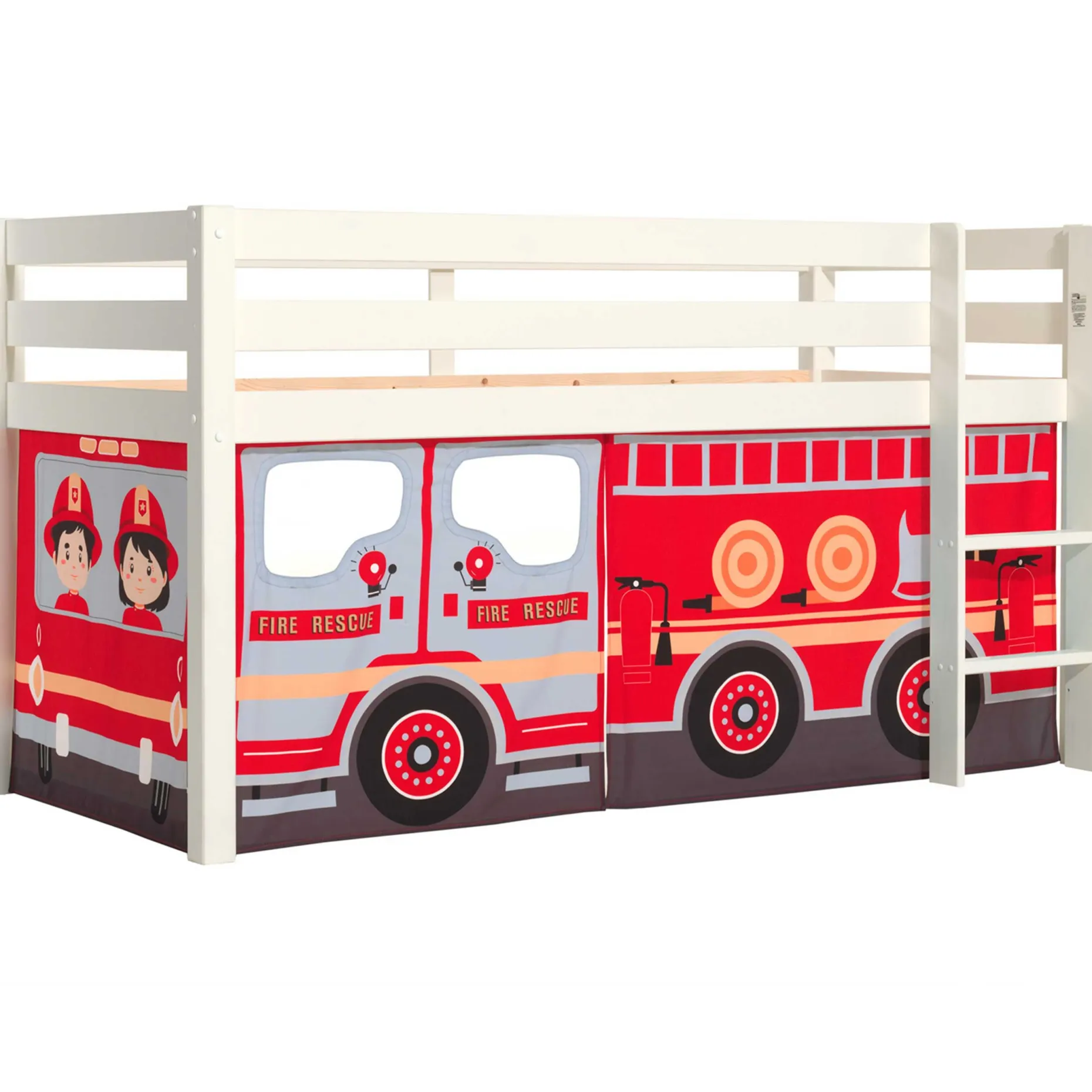 Halbhochbett Charlotte mit Schlafzelt Feuerwehrfahrzeug - weiß