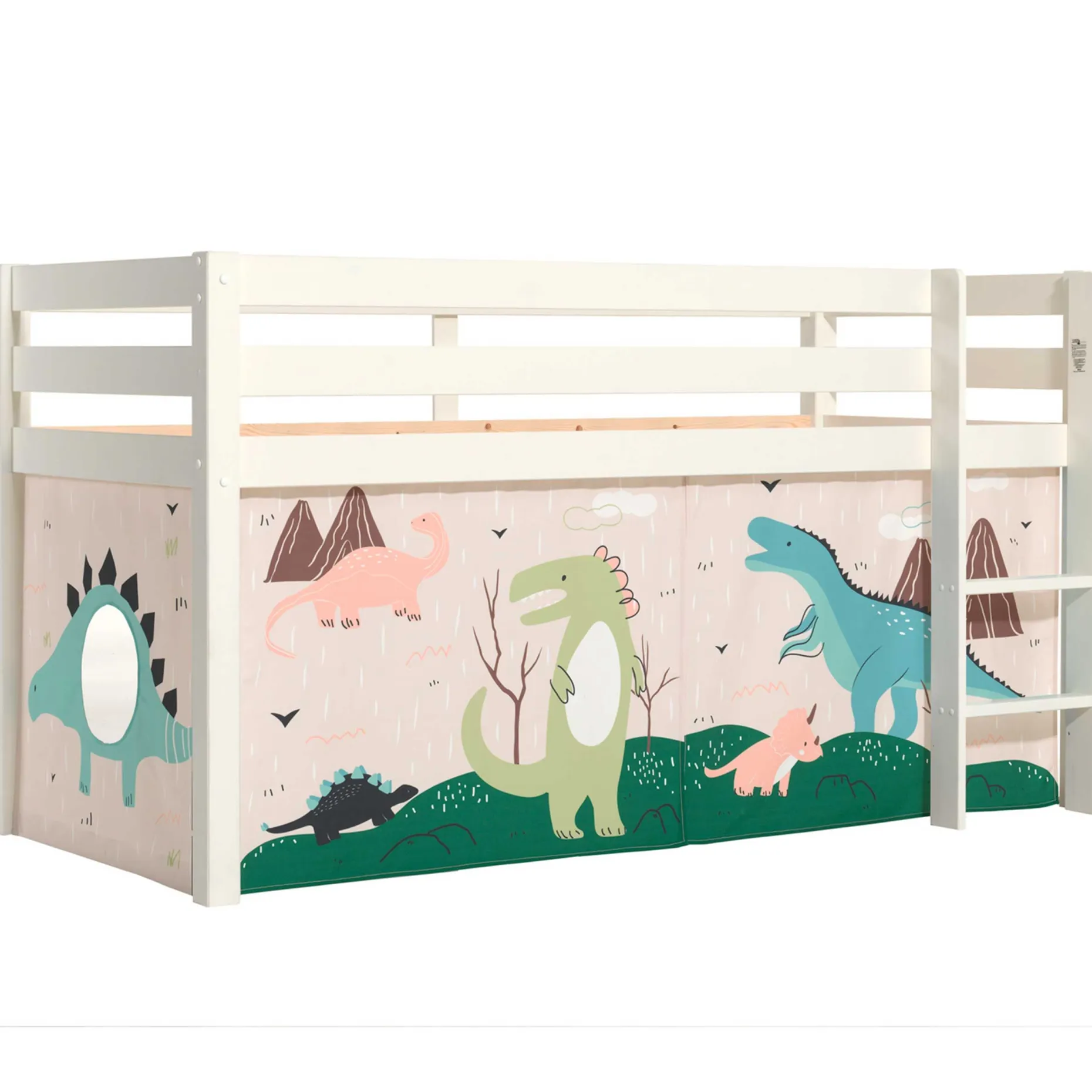 Halbhochbett Charlotte mit Schlafzelt Dino - weiß