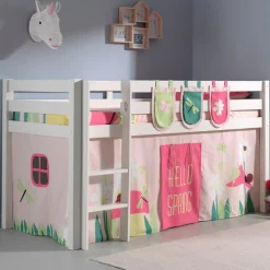 Halbhochbett Charlotte mit Schlafzelt und Aufbewahrungstaschen Spring - weiß