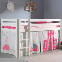 Halbhochbett Charlotte mit Schlafzelt und Betttunnel Princess II - weiß