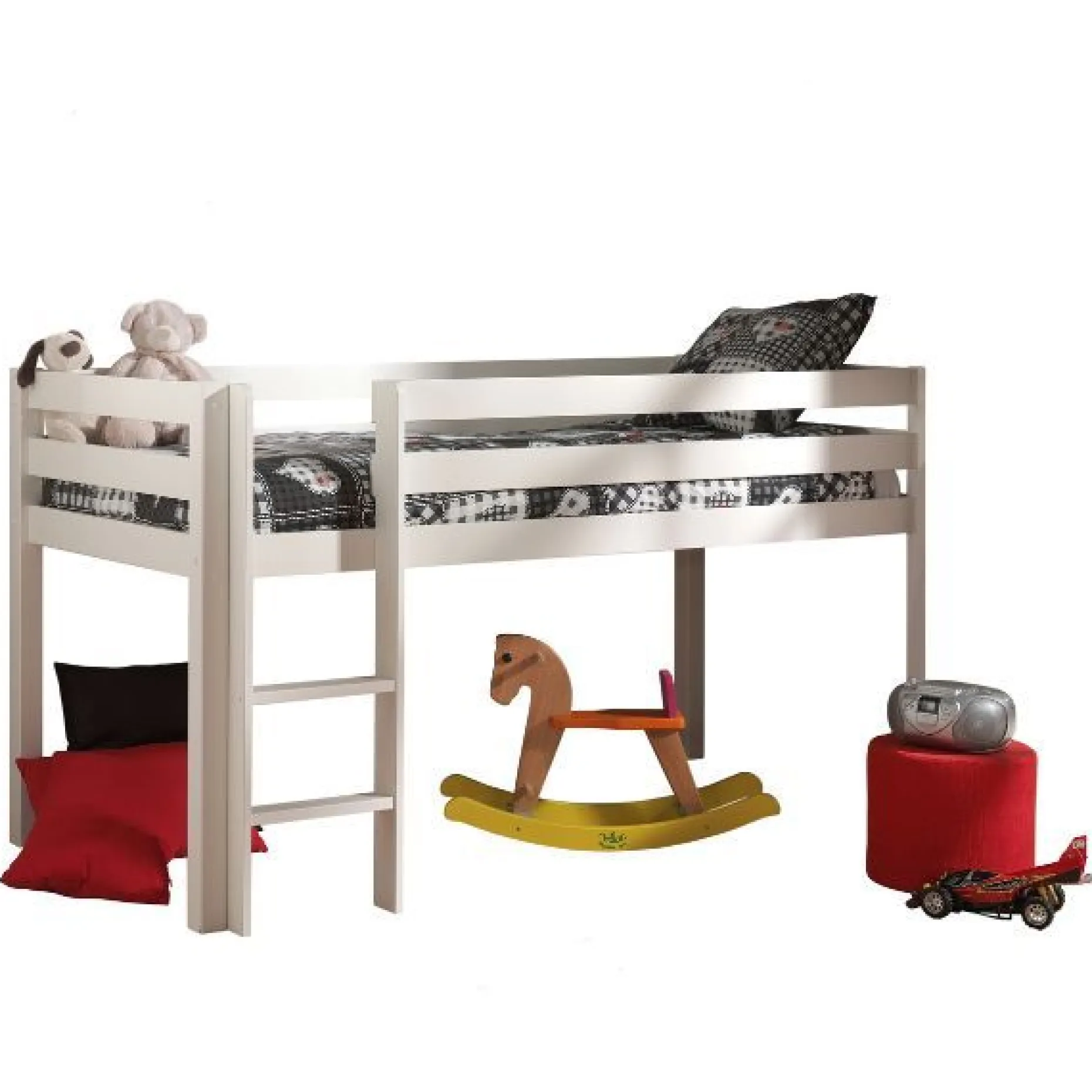 Halbhochbett Charlotte weiß mit Spielzelt Blume