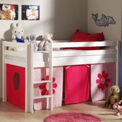 Halbhochbett Charlotte weiß mit Spielzelt Blume