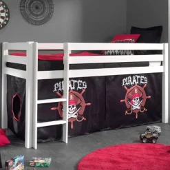 Halbhochbett Charlotte weiß mit Piratenspielzelt