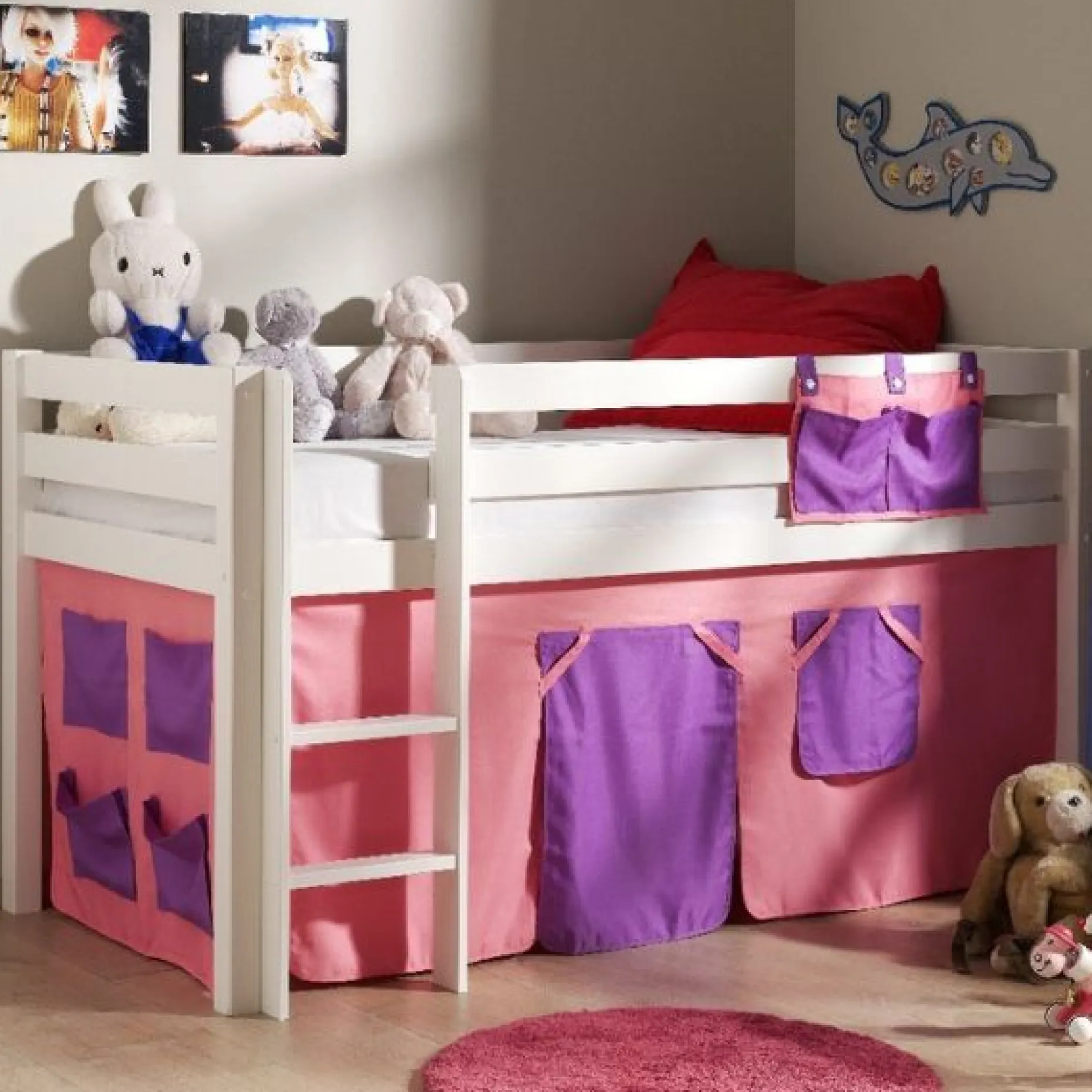 Halbhochbett Charlotte weiß mit Spielzelt Bella