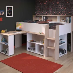 Halbhochbett Duffy 90x200cm mit Schreibtisch - weiß / Eiche Dekor