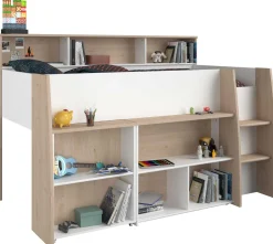Halbhochbett Duffy 90x200cm mit Schreibtisch - weiß / Eiche Dekor