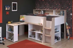 Halbhochbett Duffy 90x200cm mit Schreibtisch - weiß / Eiche Dekor