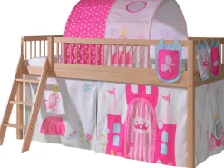 Halbhochbett Forrest mit Bettzelt, Tunnel und Aufbewahrungstaschen Princess - Buchenholz