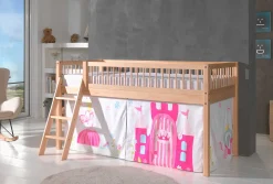 Halbhochbett Forrest mit Bettzelt Princess - Buchenholz