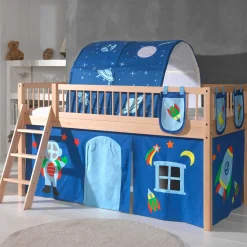 Halbhochbett Forrest mit Schlafzelt, Tunnel und Aufbewahrungstaschen Astro - Buchenholz